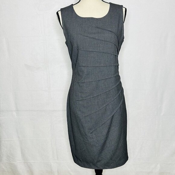 Calvin Klein Women’s Sleeveless Fitted Grey Pleated Design Dress Size 6 Stretch - Picture 1 of 9